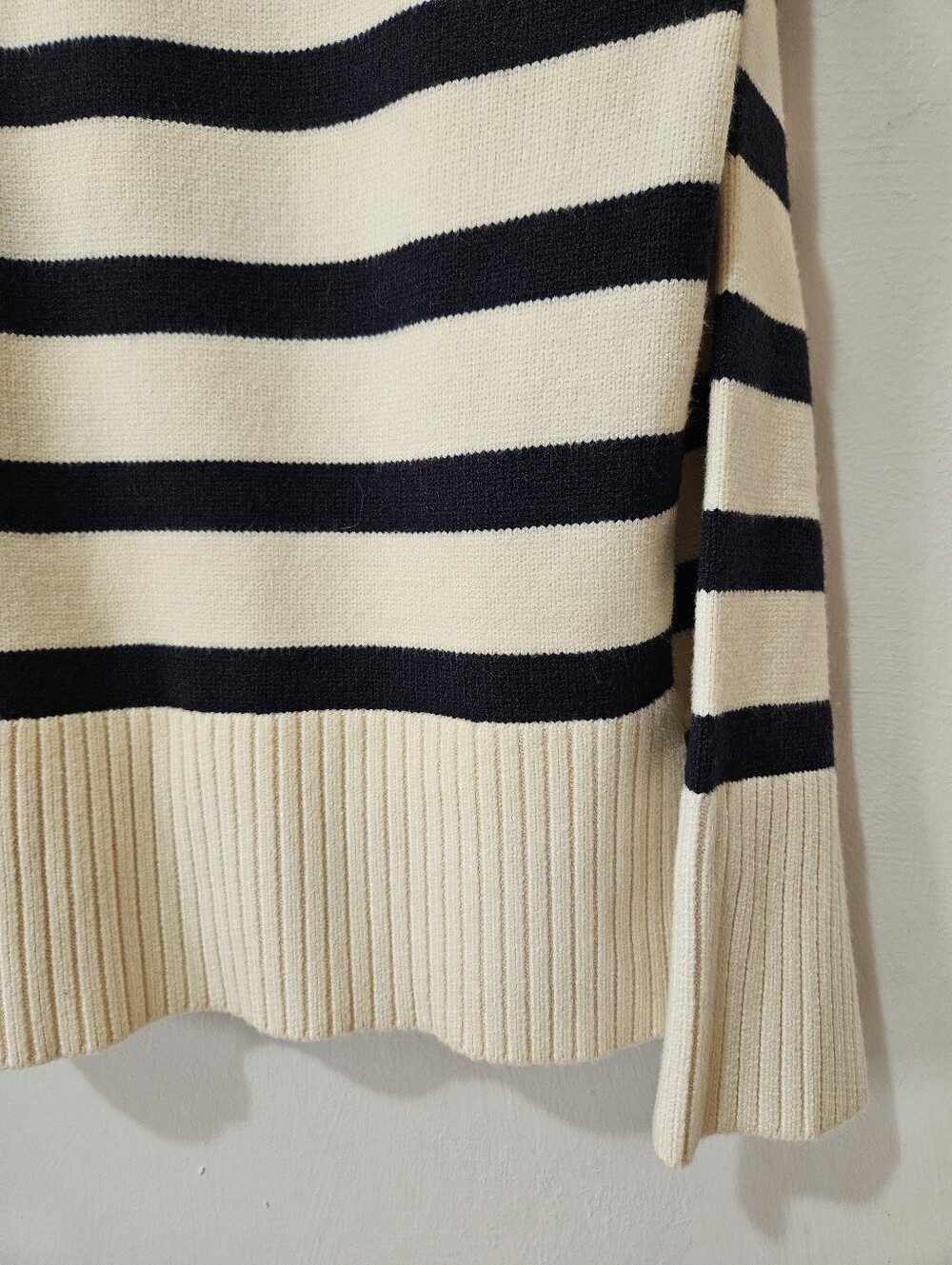 NEW Zara Striped Chunky Crewneck Sweater Cream Navy S Parisian Preppy - Picture 9 of 13
